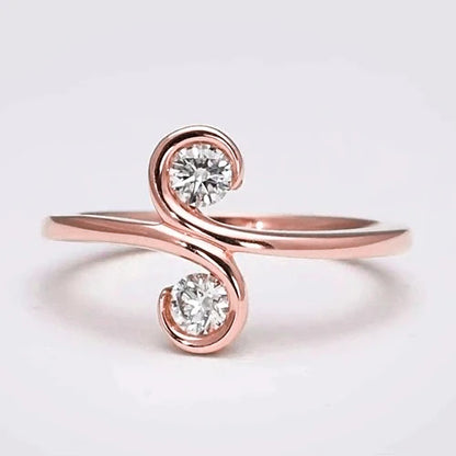 Art Nouveau Jewelry New Two-Stone Diamond Women Ring S Style Rose Gold 