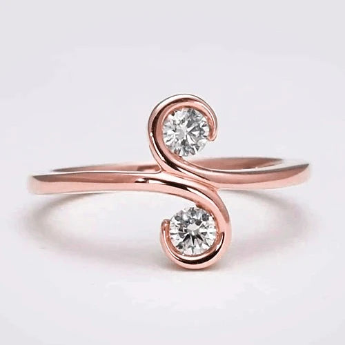 Art Nouveau Jewelry New Two-Stone Diamond Women Ring S Style Rose Gold 