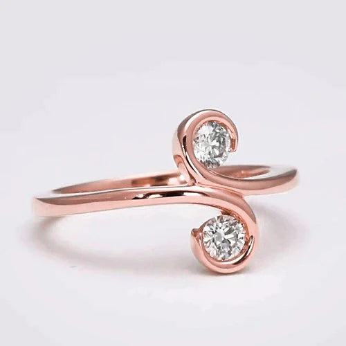  Two-Stone Diamond Women Ring S Style Rose Gold 