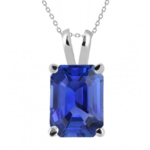 Asscher Blue Sapphire Solitaire Pendant 