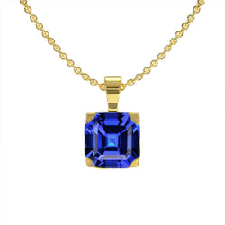 Asscher Blue Sapphire Solitaire Pendant Necklace 3 Carats