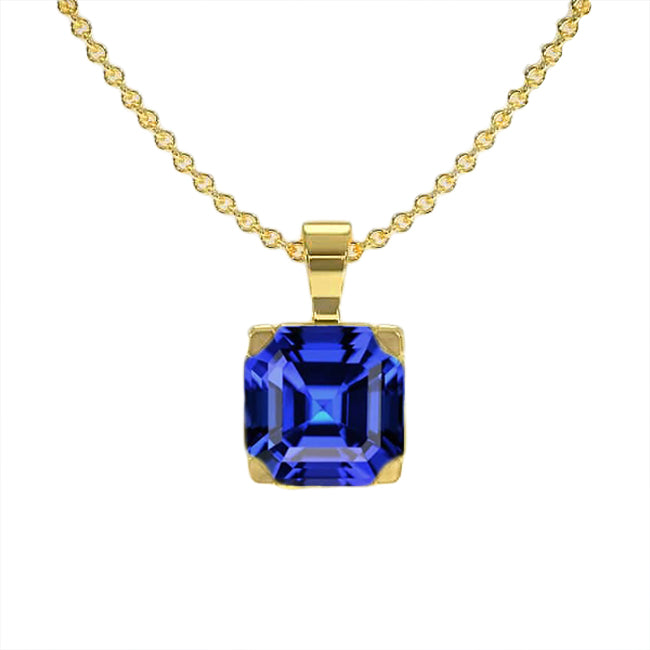 Asscher Blue Sapphire Solitaire Pendant Necklace