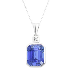 Asscher Blue Sapphire & Diamond Pendant Bezel Set 2 Stones 1.75 Carats