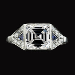Real  Asscher Diamond & Trillion Ceylon Sapphire Gemstone Ring 6.25 Carats