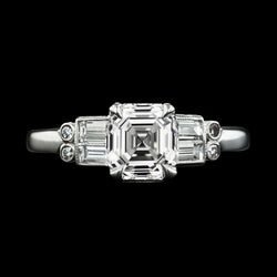 Real  Asscher & Baguette Diamond Engagement Ring Prong Set 5.75 Carats
