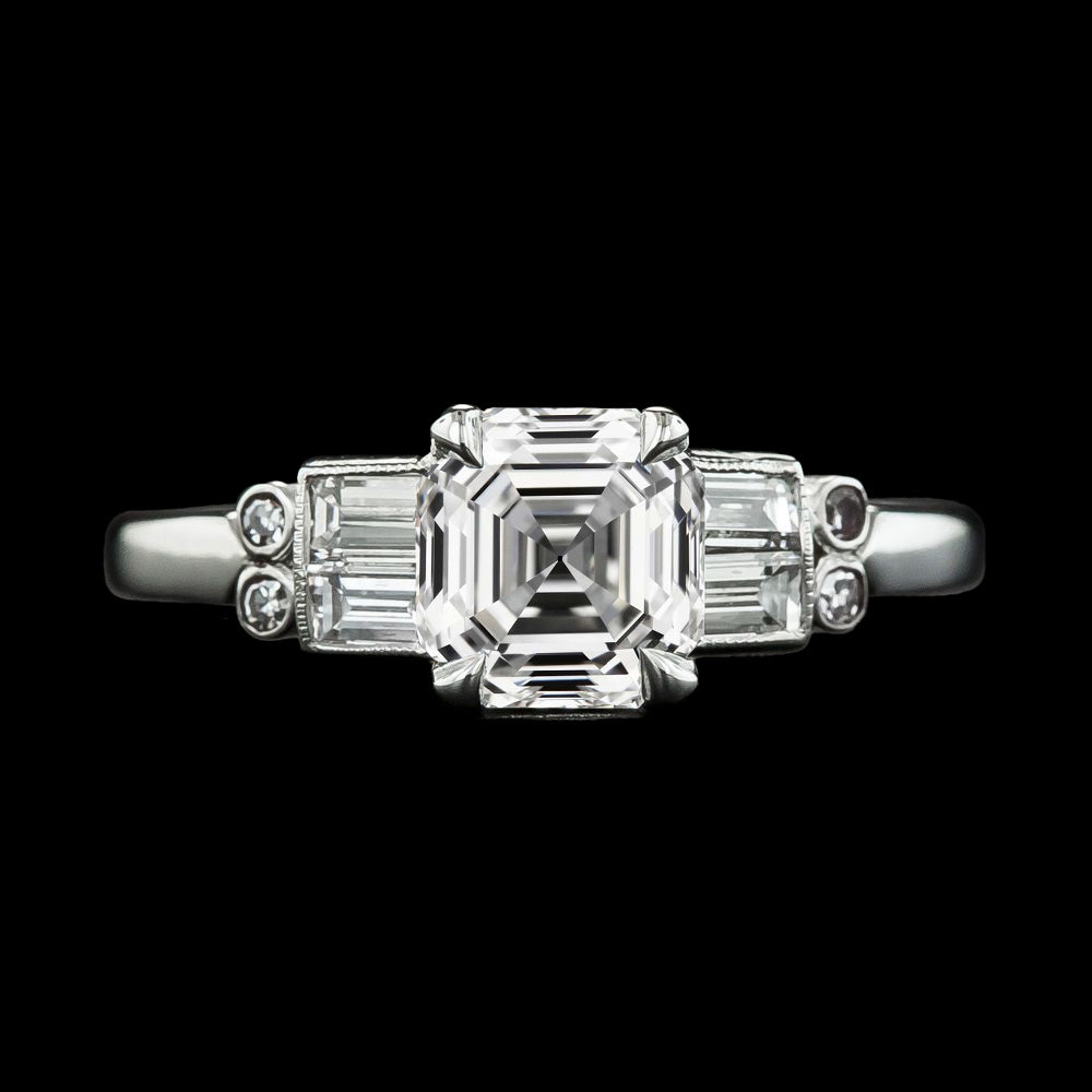 Asscher & Baguette Diamond Engagement Ring