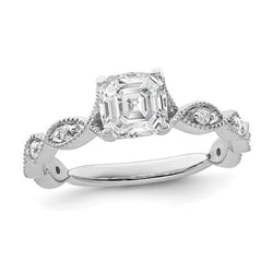 Real  Asscher & Round Diamond Engagement Ring 3.50 Carats White Gold 14K