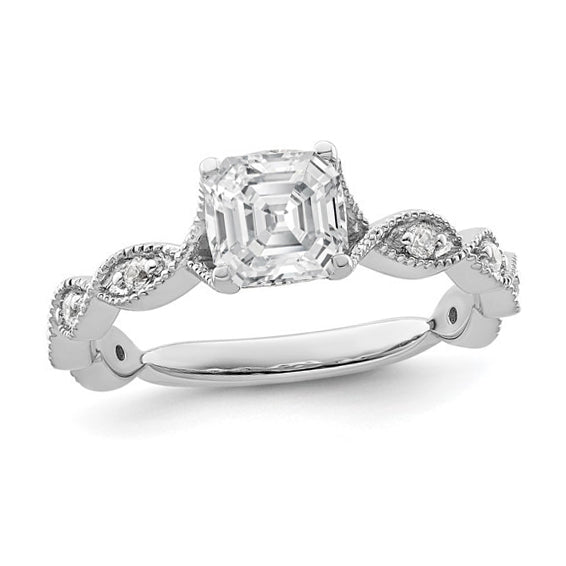 Asscher & Round Diamond Engagement Ring