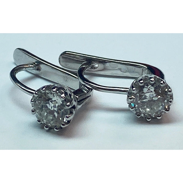 1.50 Carats Old Miner Cut Diamond Stud Earrings White Gold 14K