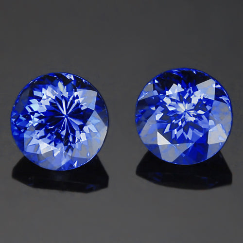 Natural Real ( Not Lab Grown )  Tanzanite Round Loose Stone Pair 8 Carats 9 mm