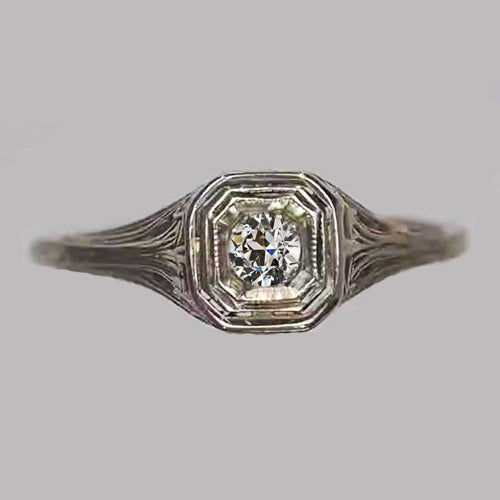 Antique Fancy Lady’s  Style White Elegant Gold Diamond Solitaire Ring 