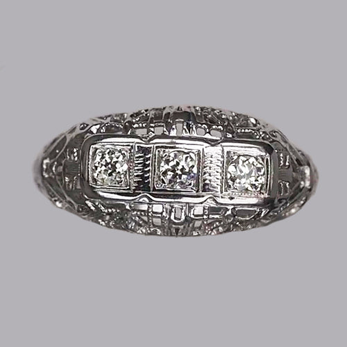 Three Stone Round Old Miner Diamond Ring