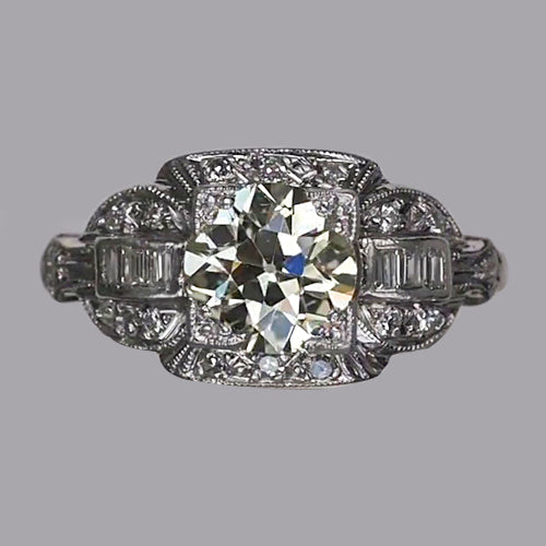 Baguette Round Old Miner Diamond Ring