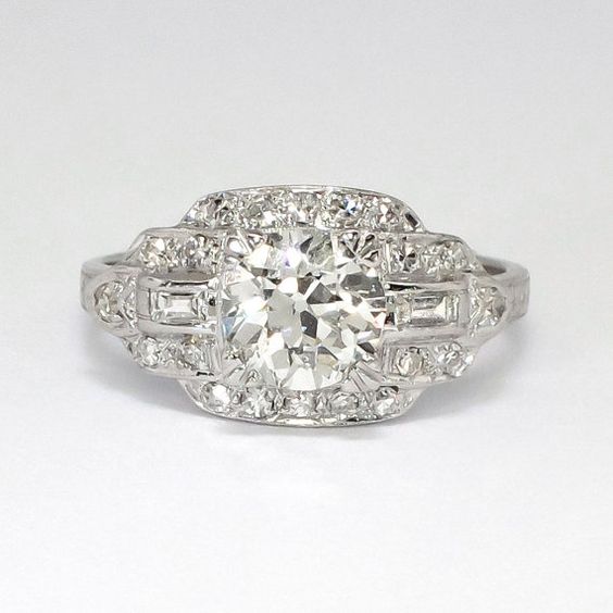 Baguette Round Old Miner Diamond Wedding Ring