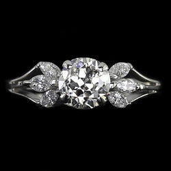 Marquise Real Natural Earth Mined Diamond Round Old Mine Cut Engagement Ring 2.50 Carats