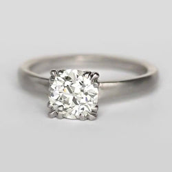 Solitaire Round Old Mine Cut Diamond Ring Triple Prong 1.75 Carats