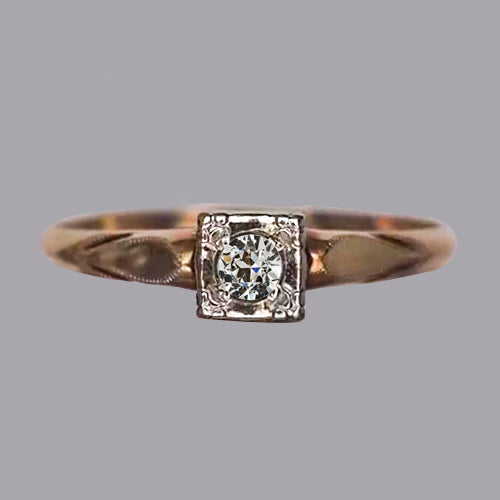 Rose Gold Mine Cut Unique Lady’s Solitaire White Gold Diamond Ring 