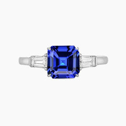 Baguette Diamond 3 Stone Ring Asscher Cut Blue Sapphire 2.50 Carats