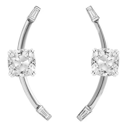 Baguette Diamond & Cushion Old Miner Drop Earrings White Gold 5 Carats 