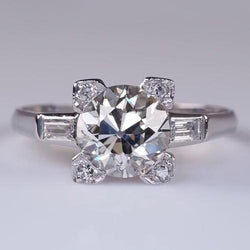 Baguette Old Mine Cut Round Diamond Ring 2.50 Carats Gold