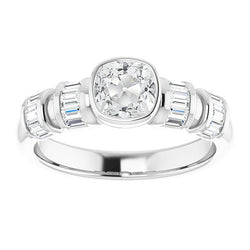 Real  Baguette & Cushion Old Cut Diamond Wedding Ring Bezel Set 6.25 Carats