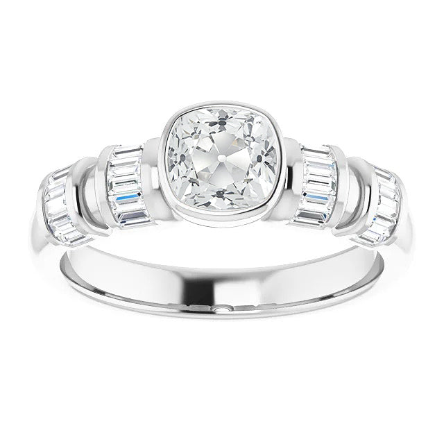 Baguette & Cushion Old Cut Diamond Ring