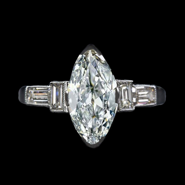 Woman's White Gold Unique Baguette & Marquise Old Miner Diamond