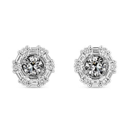 Baguette & Round Halo Real Diamond Stud Earrings Old Miner Jewelry 6 Carats