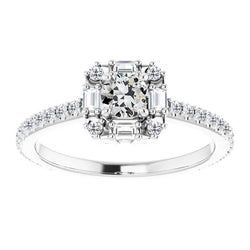 Baguette & Round Old Mine Cut Genuine Natural Earth Mined Diamond Halo Ring Gold 4.50 Carats