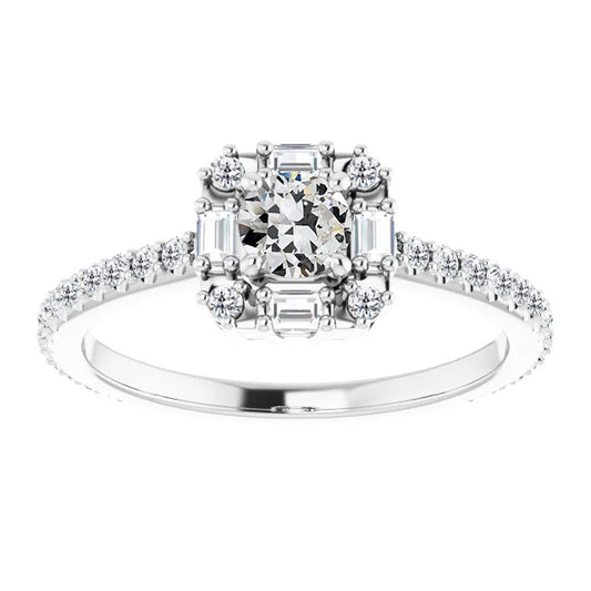 Old Miner Cut Diamond Halo Ring Gold