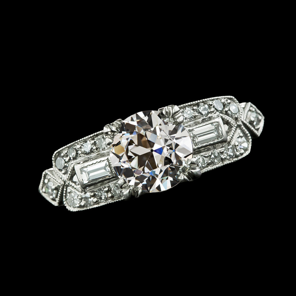 Baguette Round Old Miner Diamond Ring