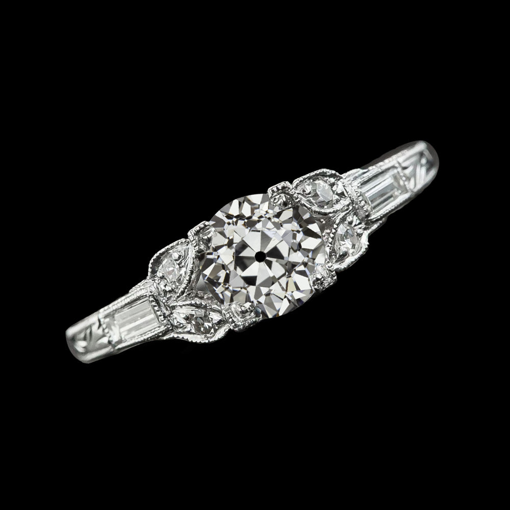 Baguette & Round Old Miner Diamond Ring Vintage Style 3 Carats