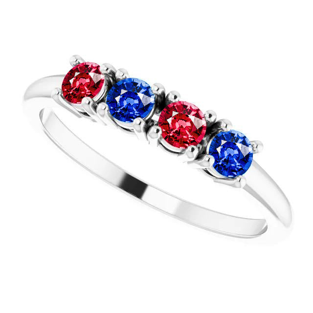 High Quality Fancy Band Ruby Sapphire Ring   Prong Setting White Gold