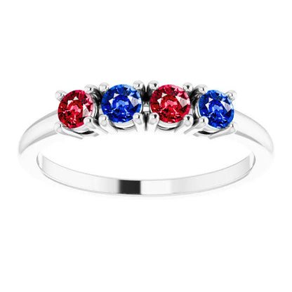 High Quality Fancy Band Ruby Sapphire Ring   Prong Setting White Gold