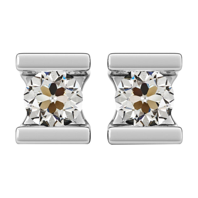 Bar Set Old Mine Cut Diamond Studs 4 Carats Gold Jewelry