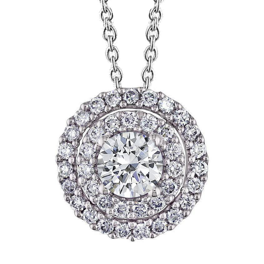 Double Halo Diamond Slide Pendant 5.60 Carats Gold Jewelry