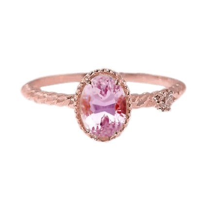Women Jewelry Sparkling Beautiful Oval Pink Kunzite & Diamond Wedding Ring