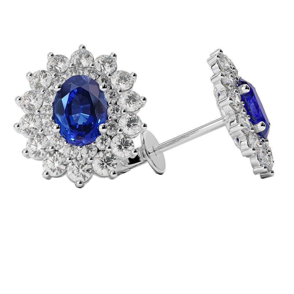 Beautiful 5.50 Carats Kashmir Sapphire Natural Earth Mined Diamonds Studs Earrings Halo