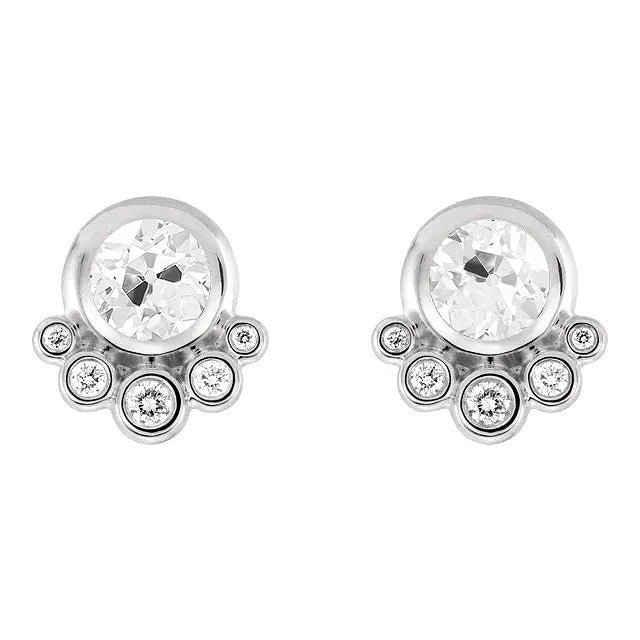 Bezel Diamond Stud Earrings 3.50 Ct Old Cut Gold 14K