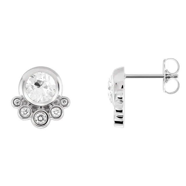 Bezel Diamond Stud Earrings 3.50 Ct Old Cut Gold 14K