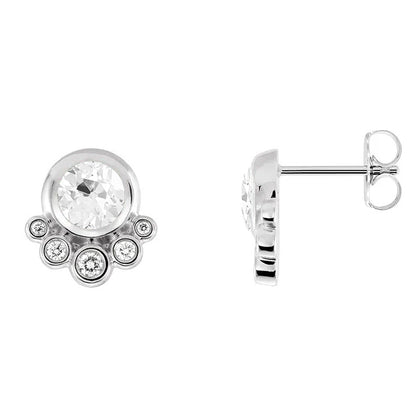 Bezel Diamond Stud Earrings 3.50 Ct Old Cut Gold 14K
