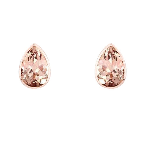 Bezel Set   Best amazing weeding   Pear Cut Morganite Studs Earrings Rose Gold