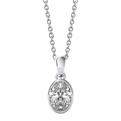 Bezel Set 3 Ct Oval Cut Solitaire Lab Grown Diamond Pendant Necklace White Gold
