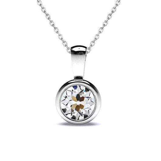 Bezel Set Diamond Pendant 1 Ct Round Old Cut White Gold 