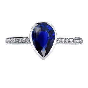 Bezel Set Gemstone Ring 2.50 Ct Pear Sapphire With Accents