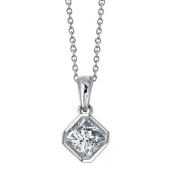Bezel Set Princess Cut 1.75 Ct Diamond Pendant Necklace White Gold