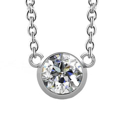 Bezel Set Round Cut Diamond Necklace Pendant 1.5 Ct. White Gold 14K