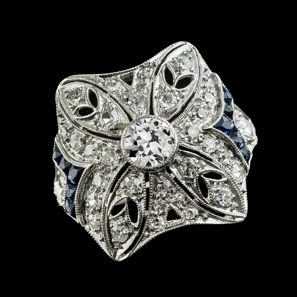 Old Miner Diamond Ring Baguette Sapphire