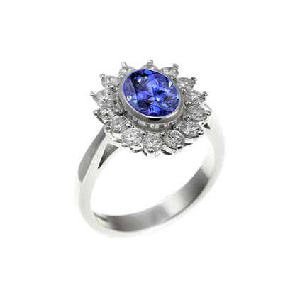  New High Quality Bezel Set Tanzanite Oval Diamond   Ring White Gold 