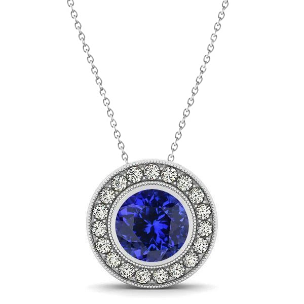 Bezel Set Tanzanite With Natural Earth Mined Diamonds Pendant Necklace Gold 14K 2.75 Ct